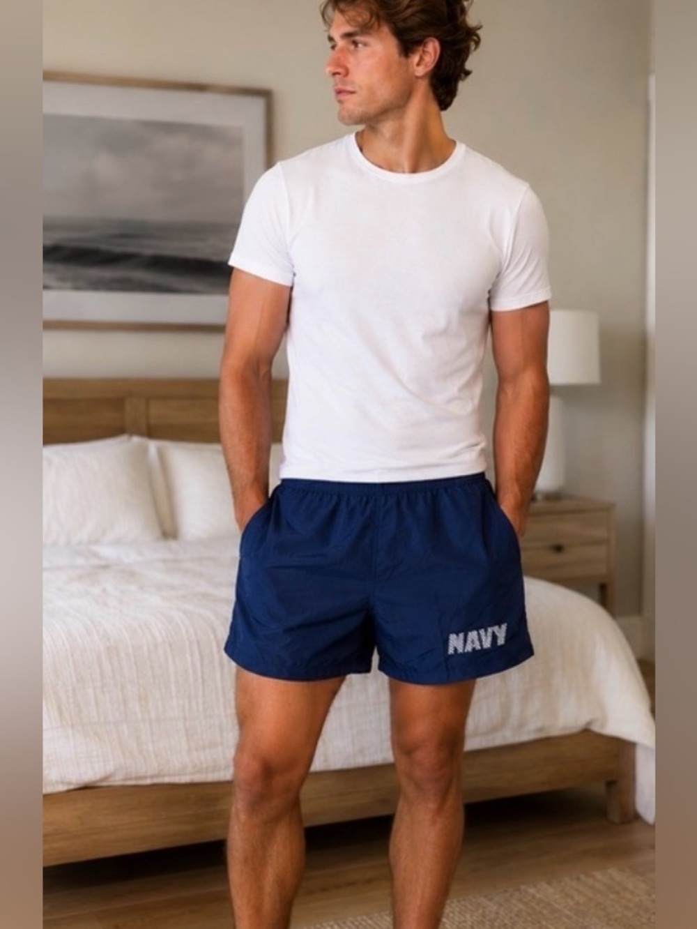 Official US Navy PT Running Shorts M- Navy Blue with Liner